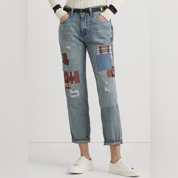 Lauren Ralph Lauren Women’s Patchwork Relaxed Tapered Jeans Sz 2 - Picture 4 of 9